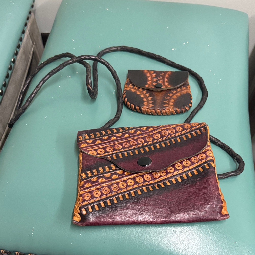 Handcrafted Leather Crossbody Bag - Burgundy And Orange